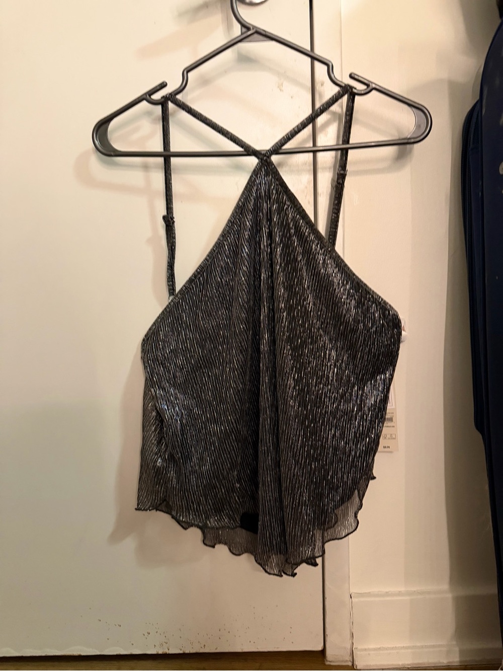 No Boundaries Metallic Black Halter Cami Top